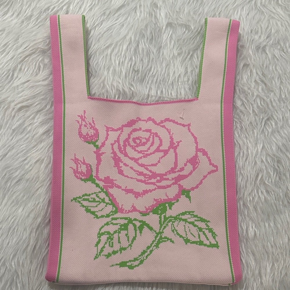 Source Unknown Pink and Green Floral Tote